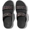 FIT FLOP WOMENS WEDGE STRAP SANDAL - BLACK GLITTER